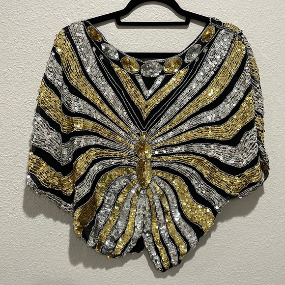 Vintage Joie de Vie Night N’ Day Intimates Sequin Butterfly top - Picture 1 of 7